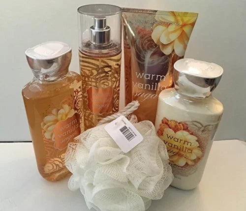 Warm Vanilla Sugar Deluxe 5 Piece Bundle Gift Set Full, Size Cream, Lotion, Shower Gel, Fragrance Mist & Shower Sponge (pa...