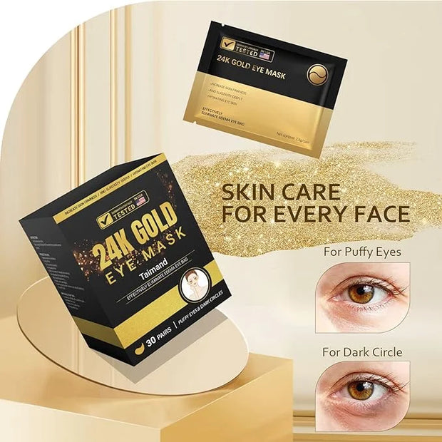 Under Eye Patches (30 Pairs), 24K Gold Under Eye Mask for Puffy Eyes, Dark Circles,Bags and Wrinkles with Collagen,Relieve...