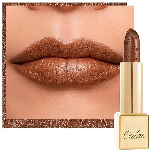 Oulac Dark Brown Lipstick for Women with Metallic 3D Shine Lightweight Hydrating Formula, High Impact Lip Color, Vegan Bea...