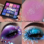 Purple & Blue Eyeshadow - 16 Color Glitter & Matte Eyeshadow Palette, Korean Makeup, Waterproof & Bright Colours - Product...