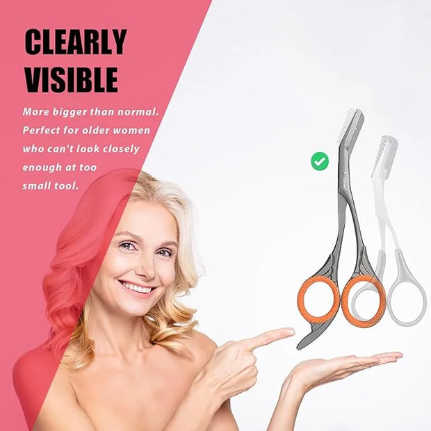 LePinko Eyebrow Trimming Scissors with Combs, Gifts For Men Women Stocking Stuffers, Gray - Product Image