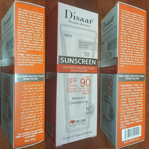 SPF 90 Sunscreen Instant Protection UVA UVB Foundation PA+++ Oil Free Sunblock Cover Protect Perfectly Moisturizing Covera...