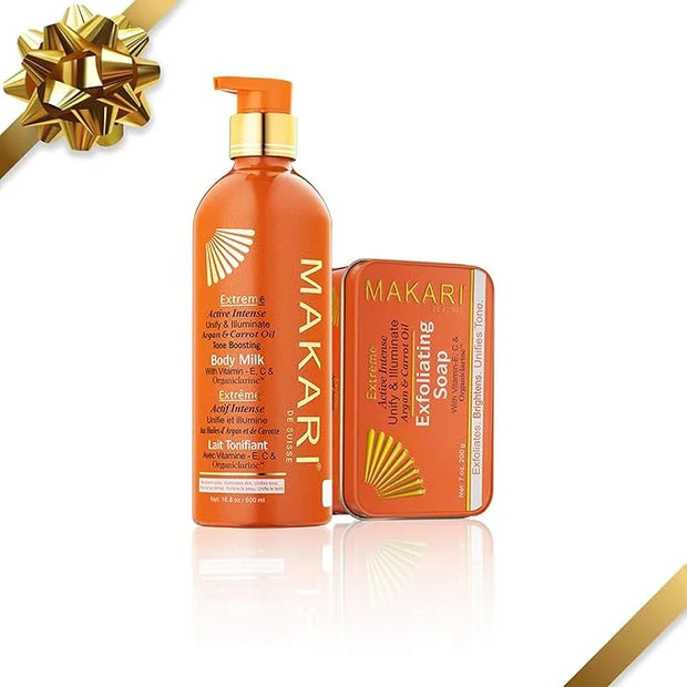 MAKARI Extreme Argan & Carrot Seed Oil Skin Toning 2 Piece Gift Set | Exfoliating Soap & Tone Boosting Body Lotion Ideal f...