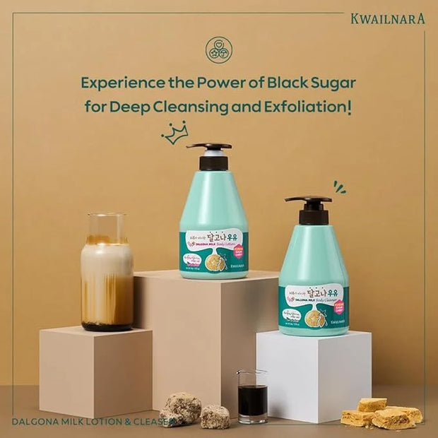 WELCOS Kwailnara Dalgona Milk Body Lotion & Body Wash Set – Energizing & Moisturizing Korean Skincare Set with Dalgona Ext...