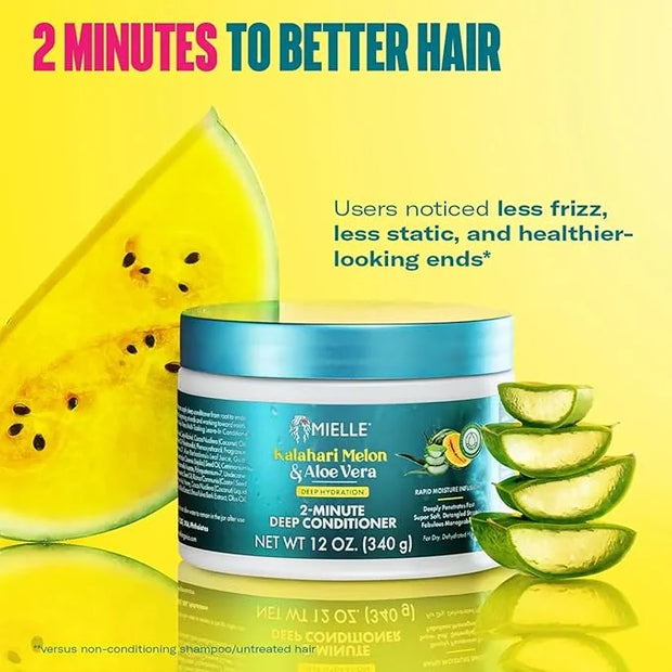 Mielle 2-Minute Deep Conditioner - Kalahari Melon & Aloe Vera Moisturizing Hair Conditioner for Dry, Curly and Textured Ha...