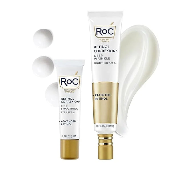RoC Retinol Correxion Value Set Duo, Deep Wrinkle Anti-Aging Night Face Cream + Daily Under Eye Cream for Dark Circles & P...