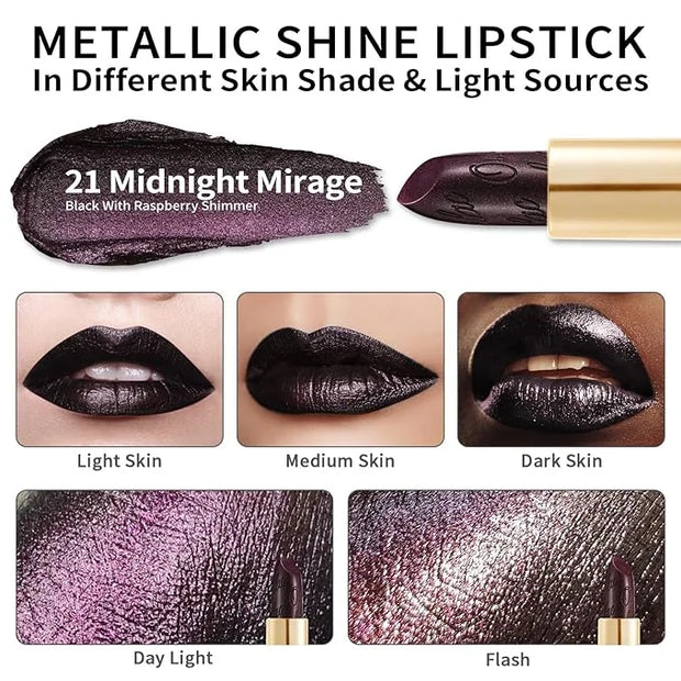 Oulac Metallic Black Lipstick for Women, High-Impact Lipcolor with Moisturizing Creamy Formula, Vegan & Cruelty-Free, Full...