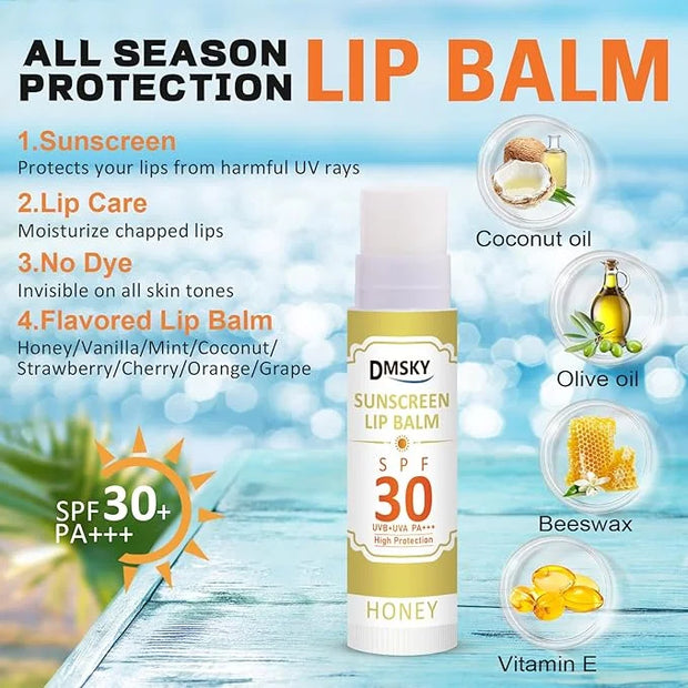 DMSKY SPF Lip Balm Bulk 32 Pack, Sunscreen Lip Balm SPF 30, Broad Spectrum UVA/UVB Protection, Lip Sunblock Bulk Sunscreen...