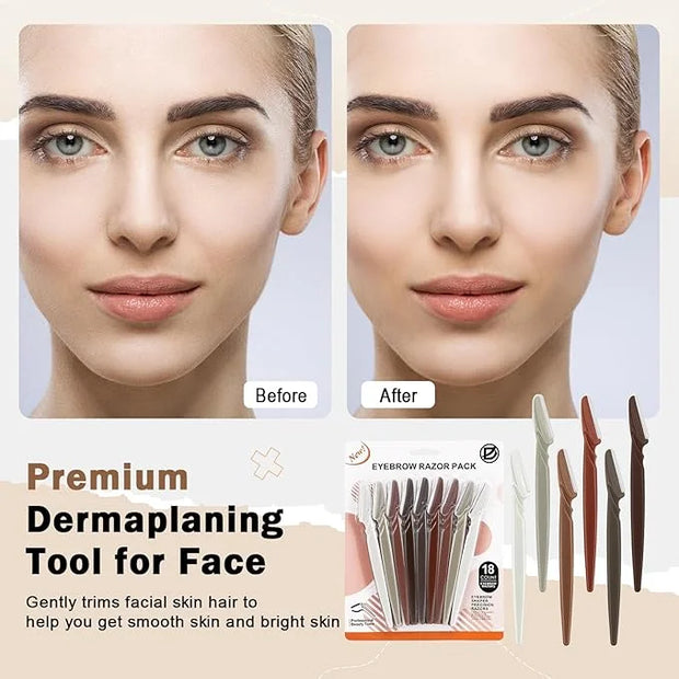 D Dermaplane Razor for Women Face - 18PCS Face Razors for Women - Eyebrow Razor with Precision Cover - Dermaplaning Tool f...
