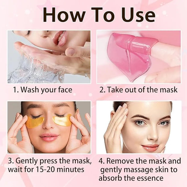 30 Pairs Lip Masks & Eye Masks, 24K Gold Gel Under Eye Patches for Puffy Eyes, Collagen Crystal Lip Mask Moisturizing Nour...