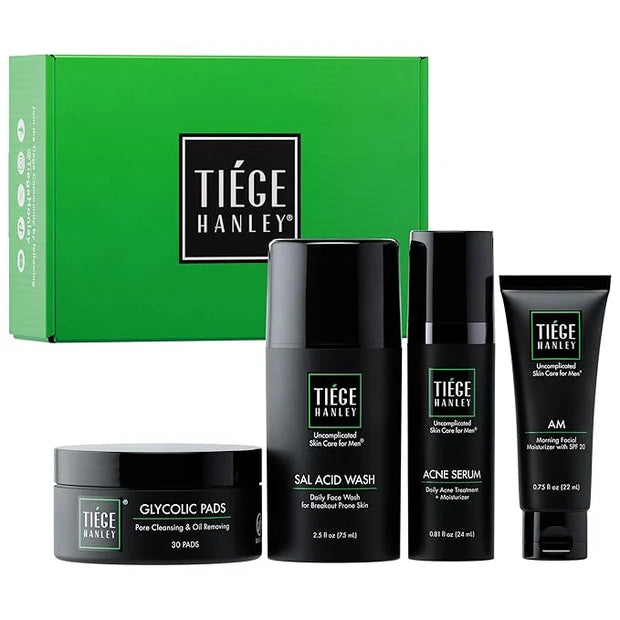 Tiege Hanley Men's Acne Treatment System (Level 2) - TiegeClear Advanced Routine for Smooth Skin - Includes Sal Acid Wash,...