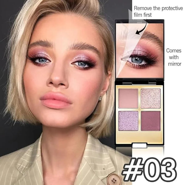 4 Colors Eyeshadow Makeup Palette,Nude Pink Purple Highly Pigmented Natural Neutral Nude Eye Shadow Palette with Mirror,Lo...