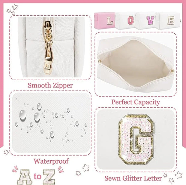 Initial letter patch makeup bag,