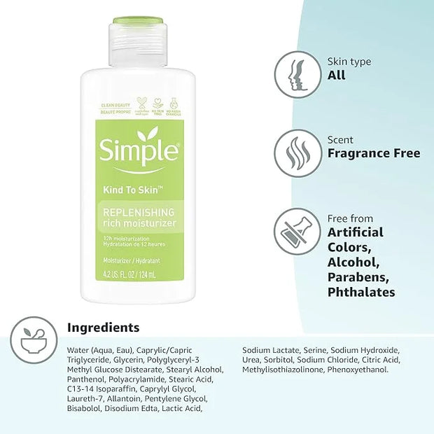 Simple Kind to Skin Face Moisturizer For Sensitive Skin Replenishing Rich 12-Hour Moisturization for All Skin Types 4.2 oz...