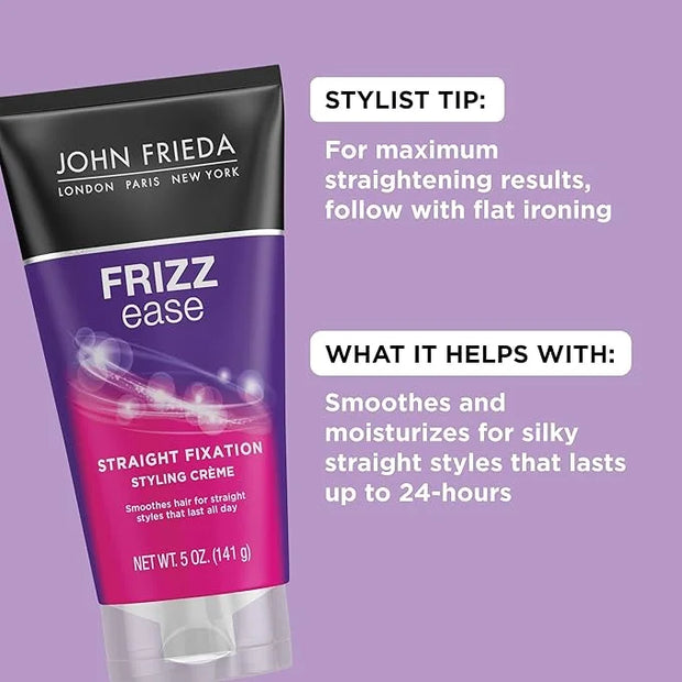 John Frieda Frizz Ease Straight Fixation Styling Crème, Straightens Frizzy Hair with Milk Protein & Almond Oil, Sleek, Shi...