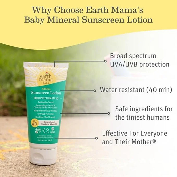 Earth Mama Baby Mineral Sunscreen Lotion SPF 40 | Reef Safe, Non-Nano Zinc, Natural Water Resistant Sun Cream for Babies, ...