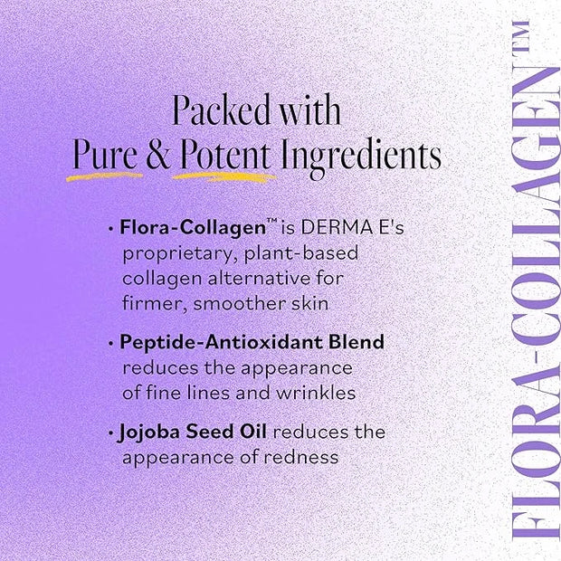 DERMA-E Advanced Peptides and Vegan Flora-Collagen Moisturizer – Double Action Collagen Face Cream with Peptide Complex – ...