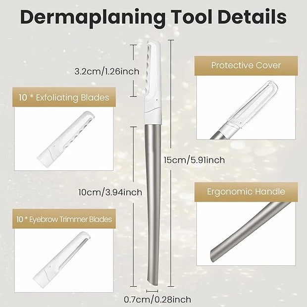 Dermaplaning Tool for Face Exfoliation, with 20 Replaceable Blades, Facial Shaver/Eyebrow Razor, Peach Fuzz Removal Eyebro...