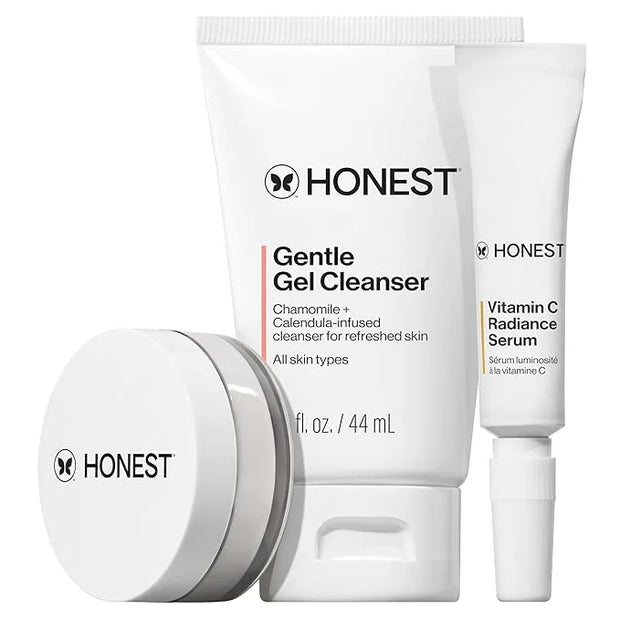 Honest Beauty The Icons Skincare Trio Travel Kit | Mini Hydrogel Cream, Gentle Gel Cleanser, Vitamin C Radiance Serum | Ge...