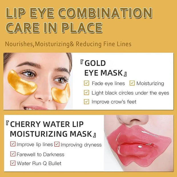 30 Pairs Lip Mask & Eye Mask, 24K Gold Gel Collagen Eye Pads for Puffy Eyes, Effectively Moisturizing the Lip & Eye Skin, ...