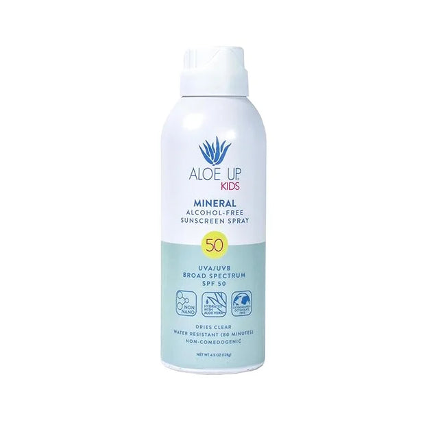 Aloe Up Kids Broad Spectrum Mineral Sunscreen Spray SPF 50 - Alcohol-Free Face and Body Sun Protector for Sensitive Skin -...
