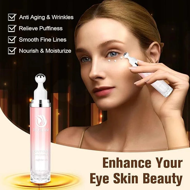 5% Caffeine Eye Serum, Eye Cream with 360°Massage Ball for Dark Circles and Puffiness, Fine Lines and Under Eye Bags, 0.5 ...