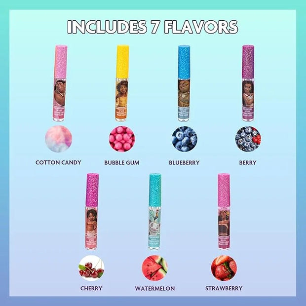 Disney Moana 7 Piece Plant Based Lip Gloss, Girls Party Favors, First Makeup Set for Girl, Perfect for Parties, Sleepovers...