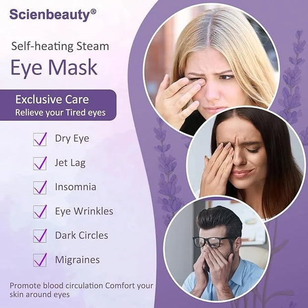 Scienbeauty Steam Eye Mask 20 Packs Lavender Heated Eye Mask Disposable Warm Eye Compress for Dry Eyes,Self Heating Moist ...