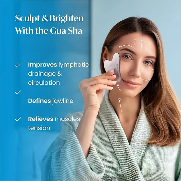 PLANTIFIQUE Gold Under Eye Patches for Puffy Eyes and Dark Circles 5 Pairs and Stainless Steel Gua Sha Facial Tool, Skin M...