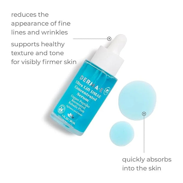 DERMA E Ultra Lift DMAE Concentrated Serum – All Natural Skin Firming & Hydrating Serum with Copper Peptides and Resveratr...