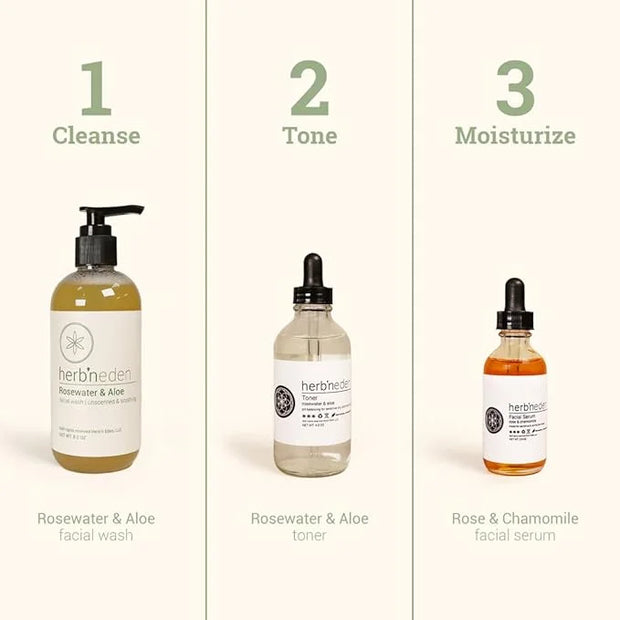 Herb’N Eden - Sensitive Skin Facial Kit - Cleanse, Mask, Tone, & Moisturize - Natural Ingredients & Essential Oils - Made ...