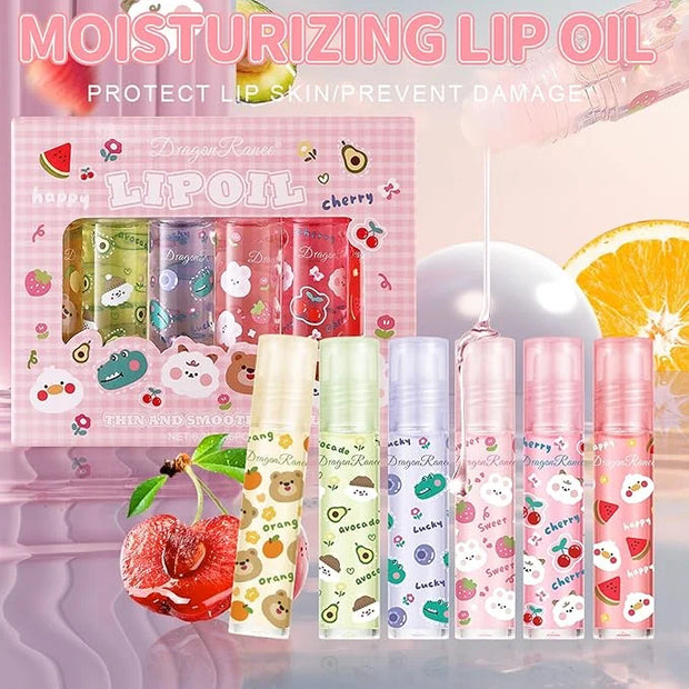 6pcs Fruit Flavored Lip Gloss Set, Roll on Lip Gloss Set Kids Lip Gloss Cute Lip Oil for Girls, Glossy and Shiny Non-Toxic...