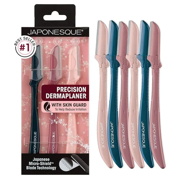 JAPONESQUE Precision Dermaplaner Facial Razors – 2pk 6 Piece Set, Eyebrow and Facial Hair Single Blade Razors for Women an...