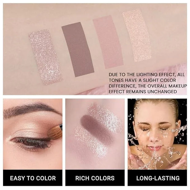 4 Colors Eyeshadow Makeup Palette,Champagne Nude Pink Dark Brown Highly Pigmented Natural Neutral Eye Shadow Palette with ...