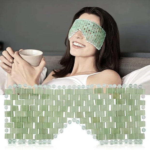 Jade Eye Mask, gemshan 2 Pcs Stone Eye Mask Hot or Cold Use, Green Jade Facial Eye Sleeping Mask - Product Image