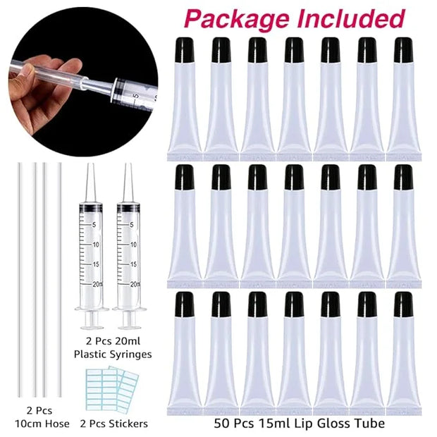 AMORIX 50PCS Lip Gloss Tubes 15ml Black Cap Lip Gloss Containers Empty Lip Balm Tubes Refillable Cosmetic Squeeze Lipgloss...