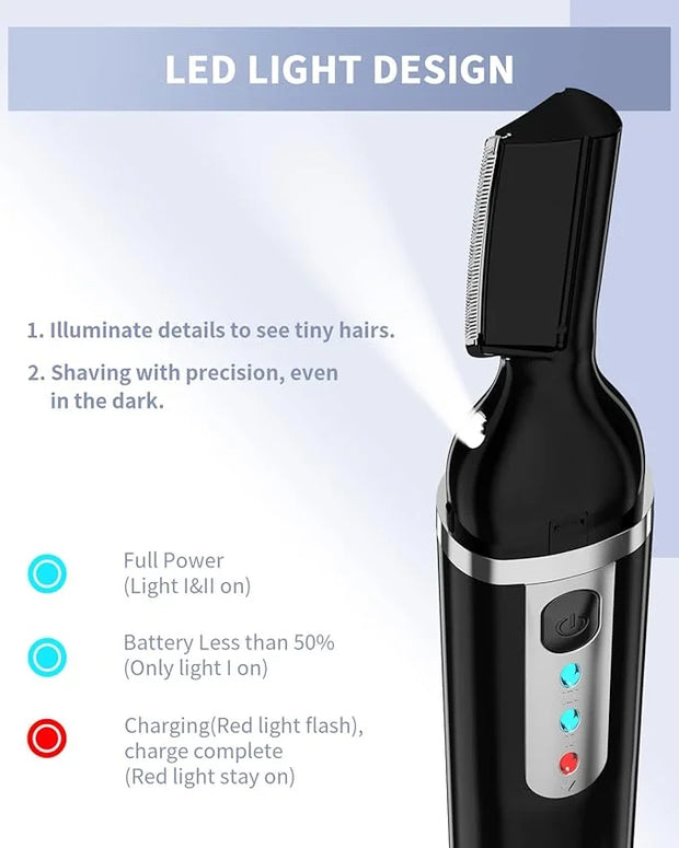 Eyebrow Trimmer, Electric Eyebrow Razor for Women Men, Rechargeable Painless LED Light Facial Hair Shaver Remover with Rin...