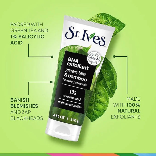 St. Ives Blackhead Clearing Face Scrub, Clears Blackheads & Unclogs Pores, Green Tea & Bamboo, Salicylic Acid Acne Treatme...