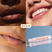 Tower 28 ShineOn Lip Jelly, MAGIC, Non-Sticky, Hydrating Vegan Lip Gloss in Clear with Gold Shimmer, Moisturizing Apricot ...