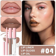 3-in-1Natural Nude Matte Lip Stain Kit | Waterproof Lip Liner + Hydrating Matte Lip Gloss + Nourishing Lip Oil | Long Last...