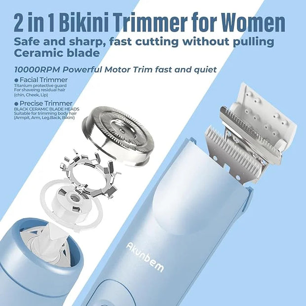 2 in 1 Women Electric Shaver Dual Head Bikini Trimmer for Women IPX7 Waterproof Wet & Dry Use Body Hair Trimmer and Facial...