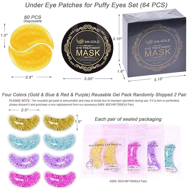 24K Gold Under Eye Patches Gel Eye Pad Hot Cold Eye Mask,Eye Masks Skincare for Removing Dark Circles and Puffiness,Reduce...