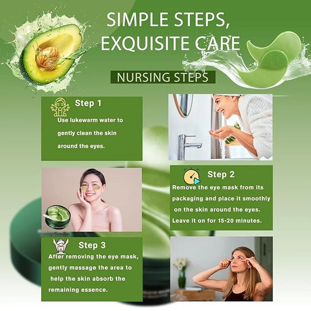 Nourishing Avocado Eye Patches 2-Pack 120 PCS, Collagen Eye Mask for Anti-oxidation and Hydration, Under Eye Patches Suita...