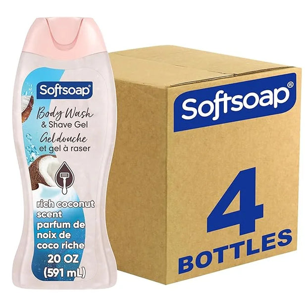 Softsoap Moisturizing Body Wash and Shave Gel, Rich Coconut Scent, 20 fl oz Bottle (Pack of 4) - Product Image