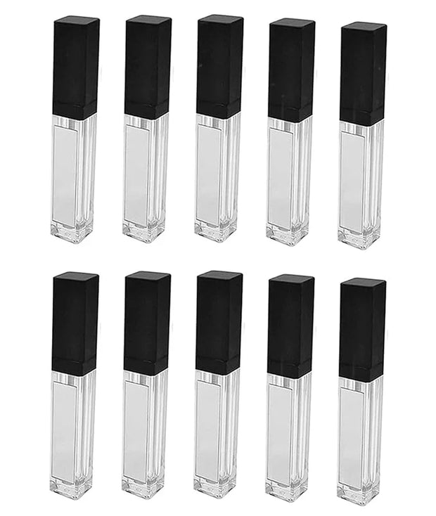 10 Pcs 7.5ml Square Clear Plastic Lip Gloss Tubes Vials with Mirror LED Light Lip Glaze Tube Bottles Empty Refillable Make...