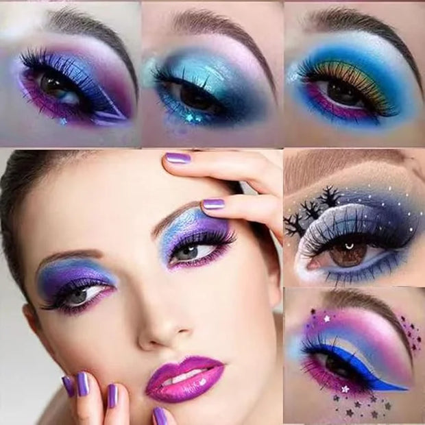 Purple & Blue Eyeshadow - 16 Color Glitter & Matte Eyeshadow Palette, Korean Makeup, Waterproof & Bright Colours - Product...