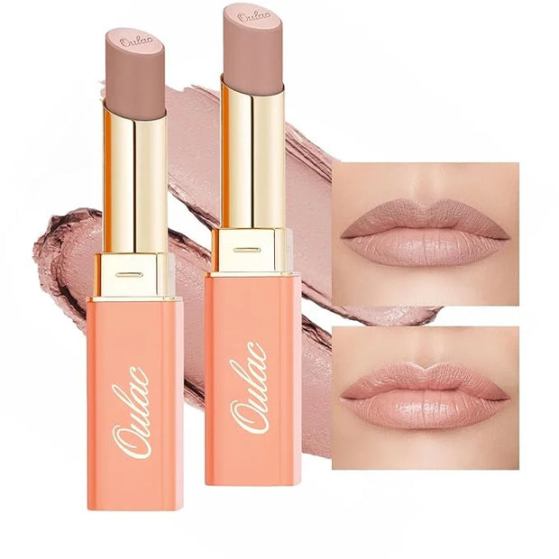 Oulac Beige Nude Satin Lipstick Set - Matte Lip Base, Full Coverage Lip Color, Satin Matte Finish, Cream Texture, Hydratin...