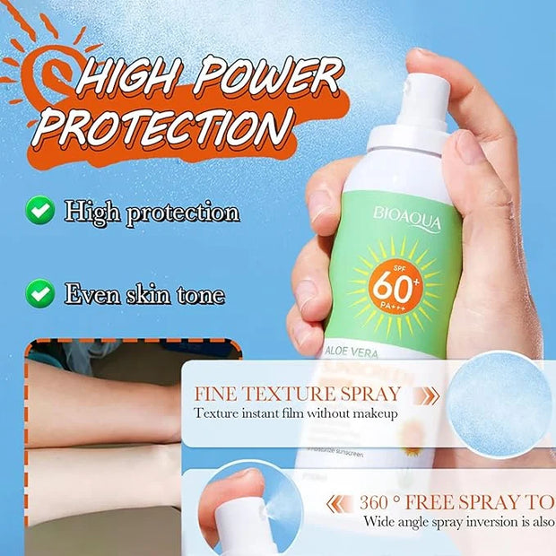 BIOAQUA Aloe Vera Sunscreen Spray SPF60+ PA+++ UVA/UVB Repair Refreshing Moisturizing Waterproof Sweat Resistant 150ml / 5...