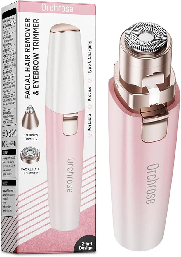 Rechargeable Facial Hair Remover for Women: 2-in-1 Device for Shaping Eyebrows and Removing Face Peach Fuzz (Gradient Pink...
