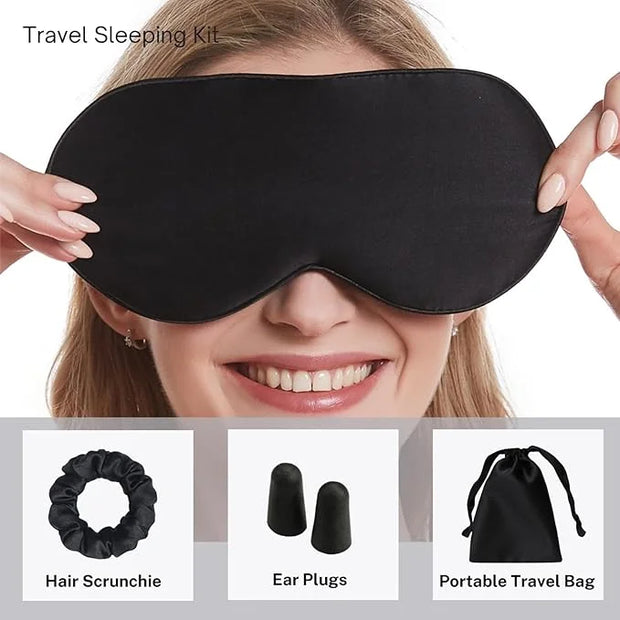 Silk Satin Sleeping Eye Mask, Black Sleep Eye Mask Night Blindfold for Women and Men, Soft Breathable Blackout Eyeshade Ey...